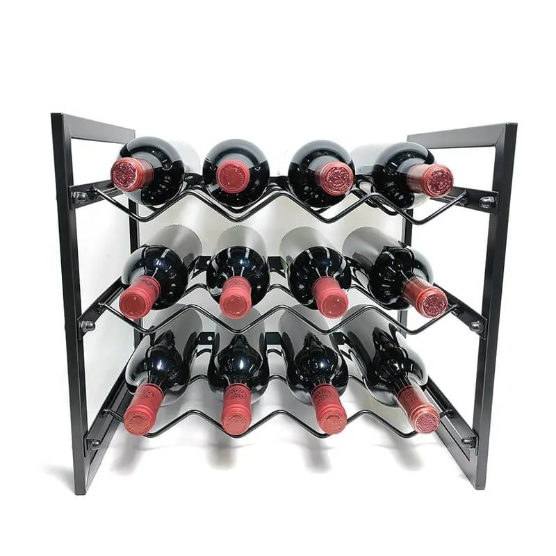 12 Bottle Slim Stackable Wine Rack Matte Black
