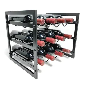 12 Bottle Slim Stackable Wine Rack Matte Black