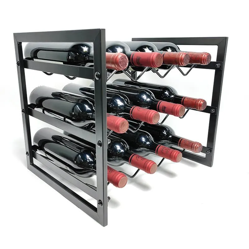12 Bottle Slim Stackable Wine Rack Matte Black