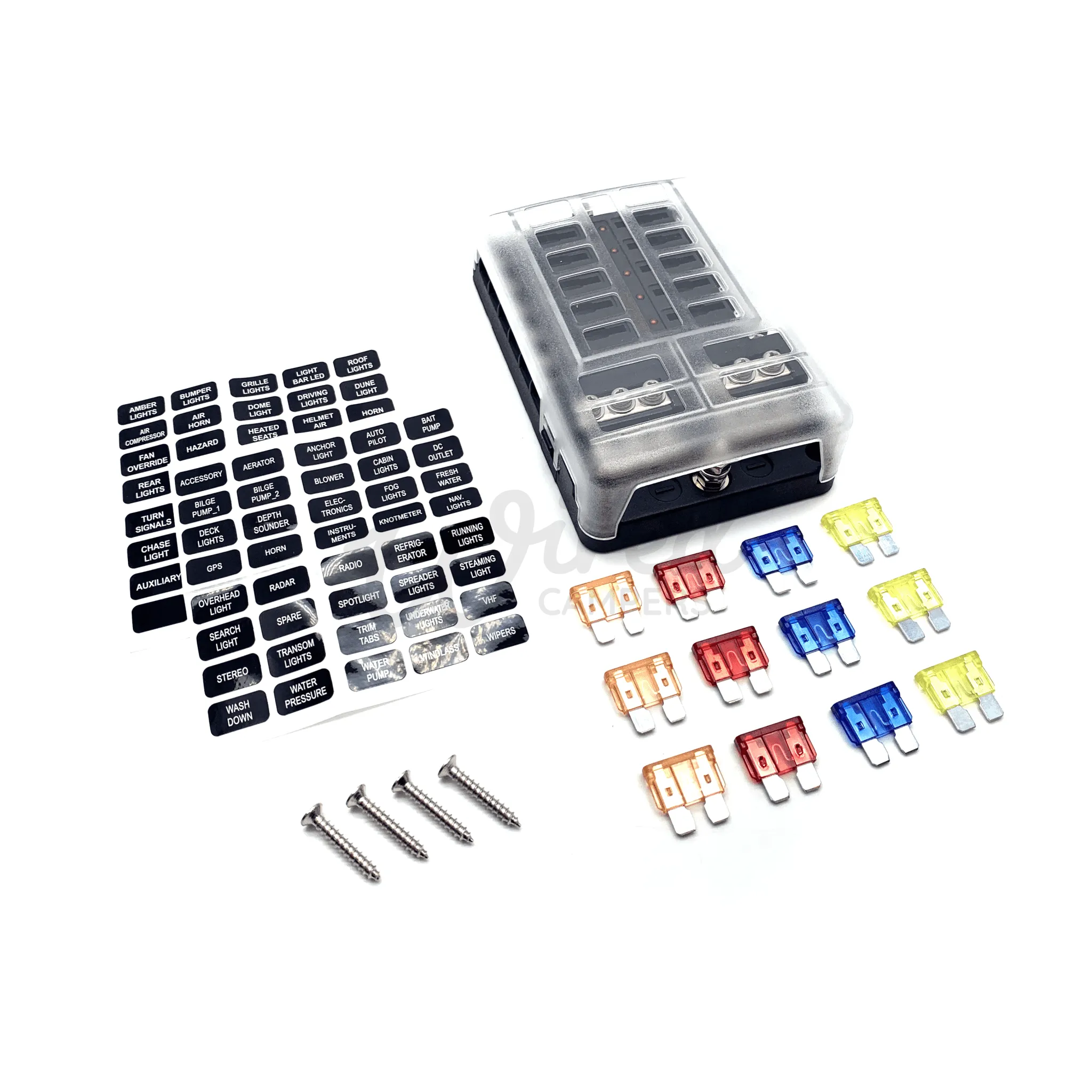 12V 12 Way Blade Fuse Box Block Holder With LED Indicator & Fuses