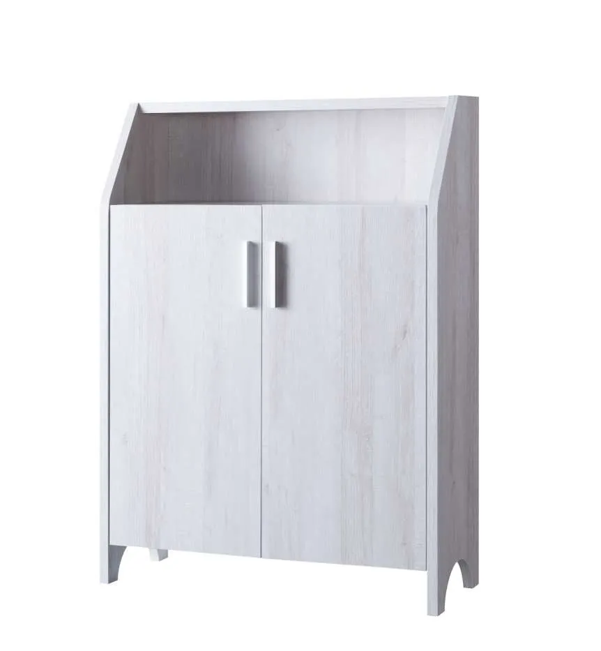 2 Door Wooden Shoe Cabinet With Top Shelf Storage, White By Benzara