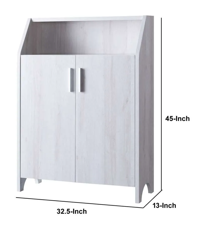 2 Door Wooden Shoe Cabinet With Top Shelf Storage, White By Benzara
