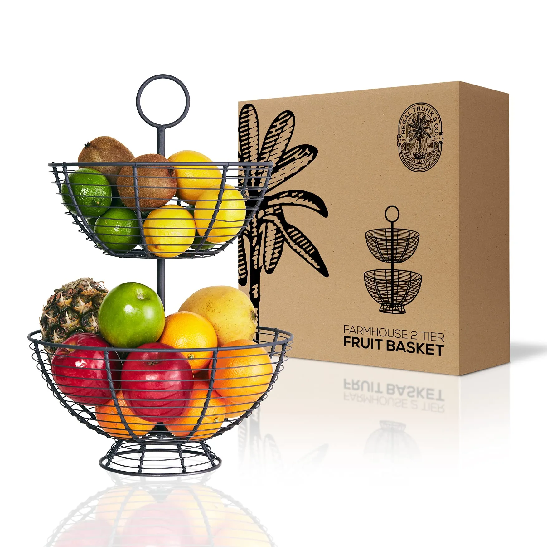 2 Tier Fruit Bowl - Farmhouse Wire Basket By & Co. | Two Tier Fruit Basket For Kitchen