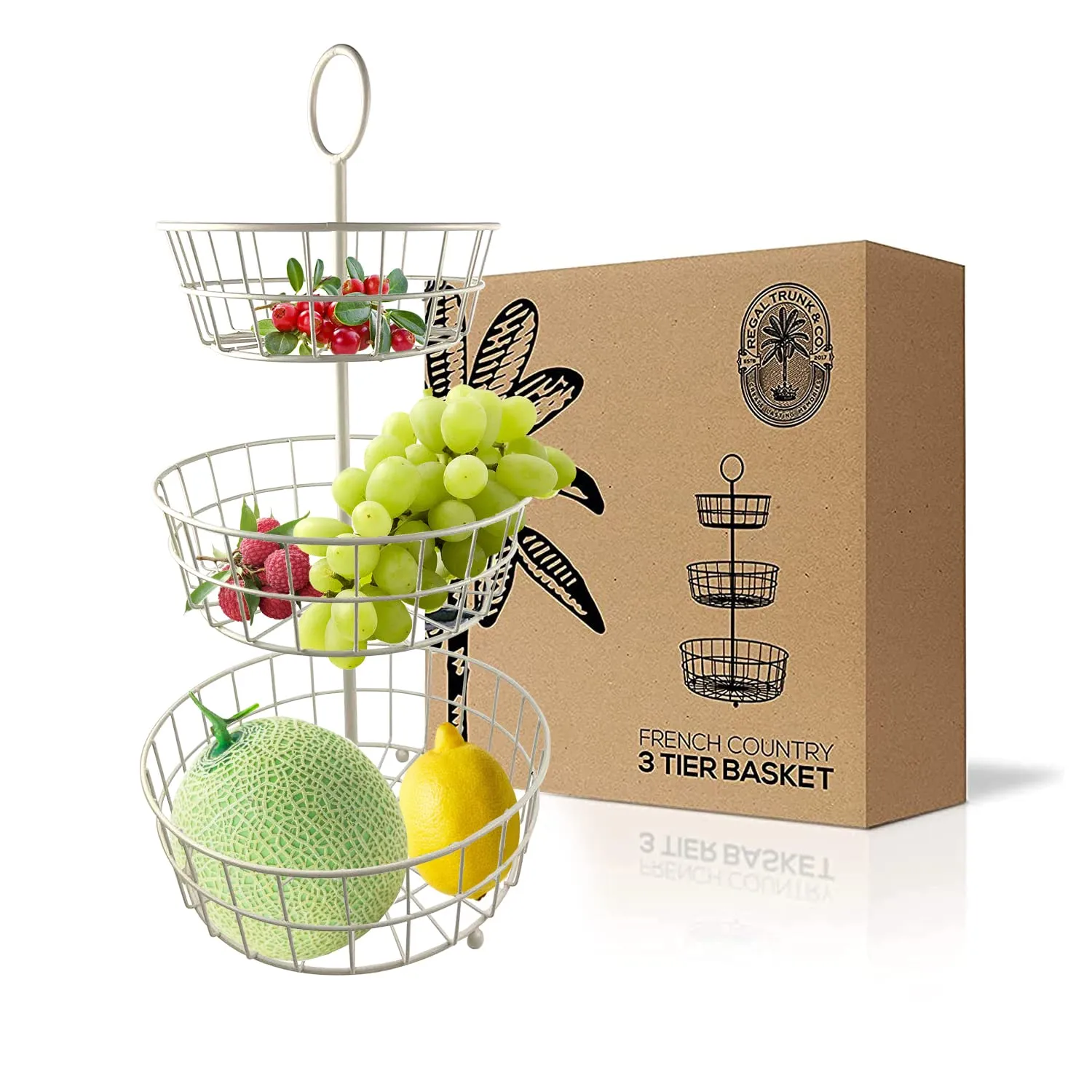 2 Tier Fruit Bowl - Farmhouse Wire Basket By & Co. | Two Tier Fruit Basket For Kitchen
