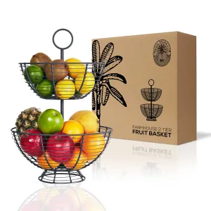 2 Tier Fruit Bowl - Farmhouse Wire Basket By & Co. | Two Tier Fruit Basket For Kitchen