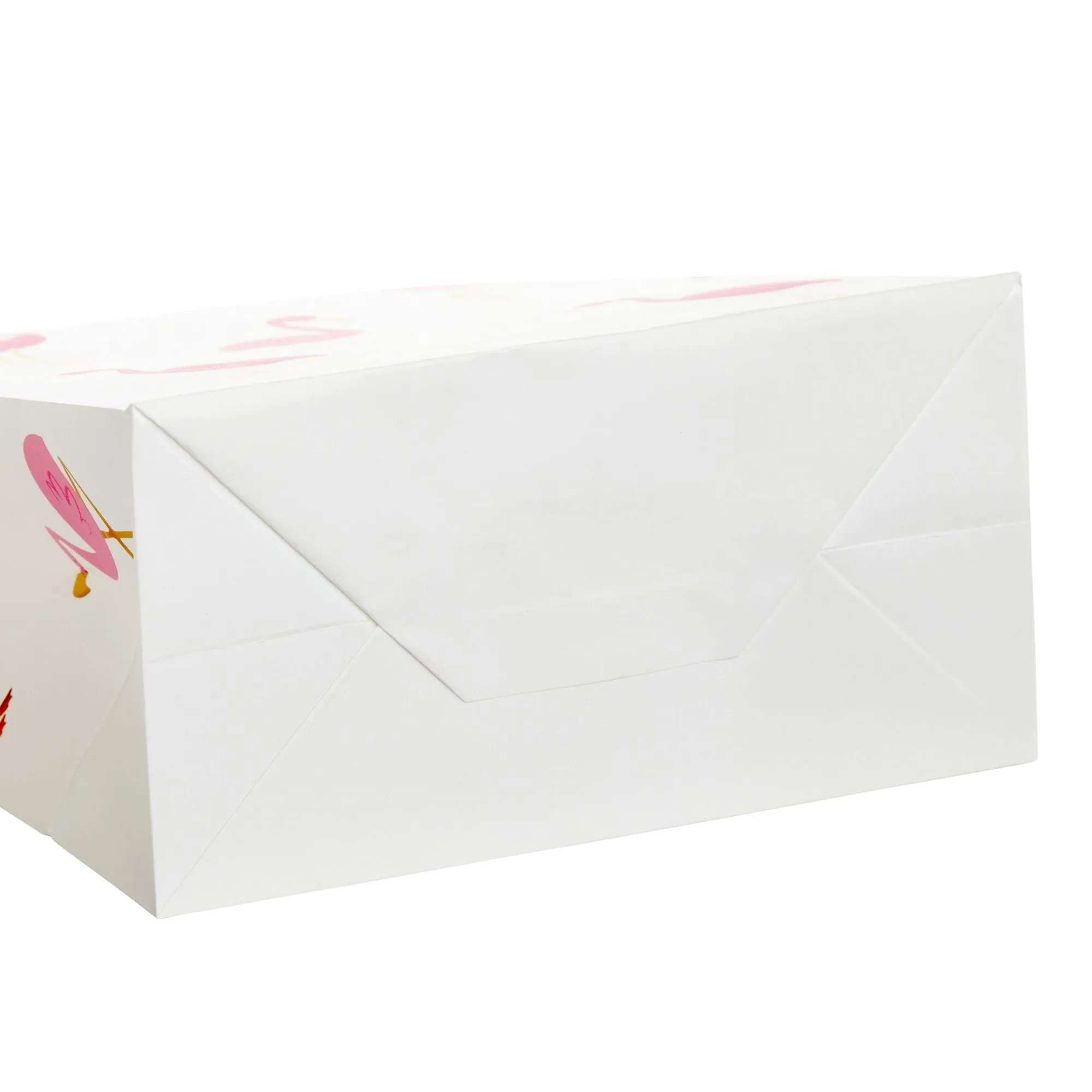 24-Pack Flamingo Birthday Party Favor Gift Bags with Convenient Handles, Medium Size, 8x10x4 inches for Tropical-Themed Decorations (White, Pink Gold Foil Design)