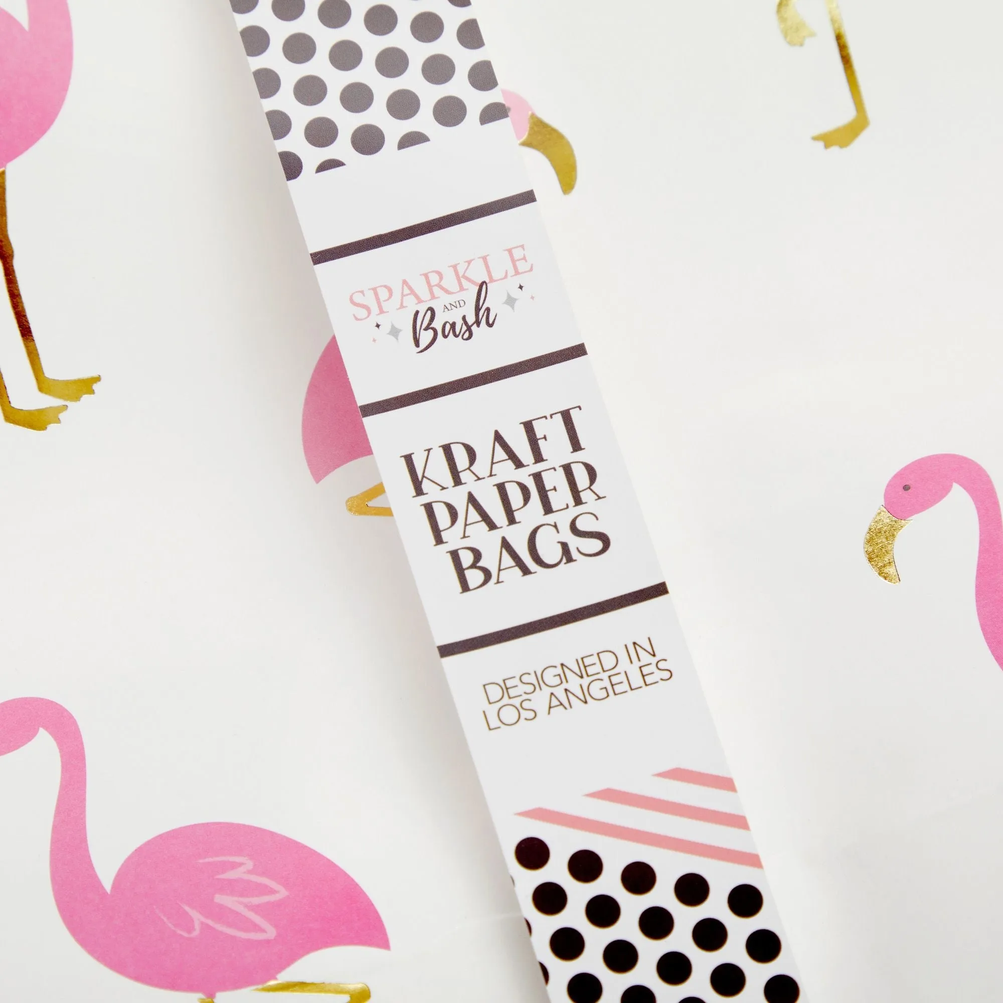 24-Pack Flamingo Birthday Party Favor Gift Bags with Convenient Handles, Medium Size, 8x10x4 inches for Tropical-Themed Decorations (White, Pink Gold Foil Design)
