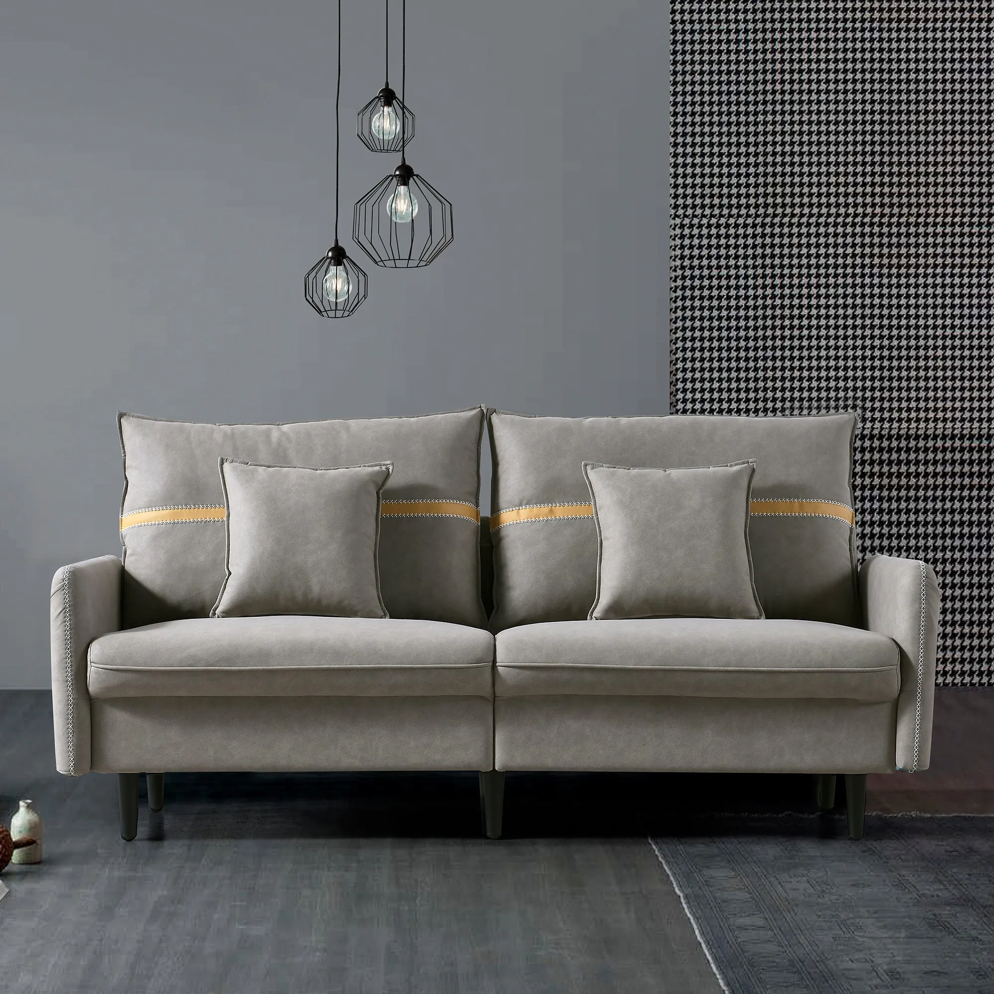 3-Seat Sofa Couch, Mid-Century Tufted Love Seat for Living Room, Bedroom,  2 Pillows Included,
three-seater sofa