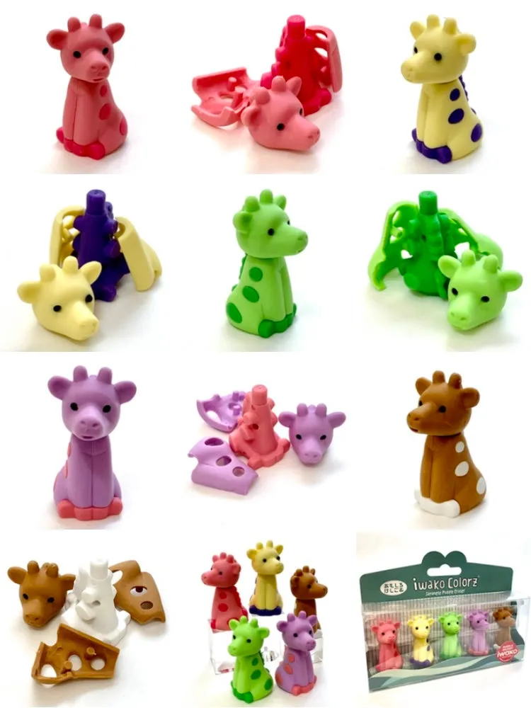 38451 IWAKO Colorz Giraffe -12 sets of 5 Erasers