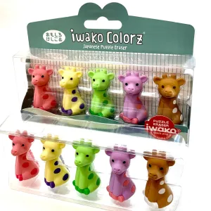 38451 IWAKO Colorz Giraffe -12 sets of 5 Erasers