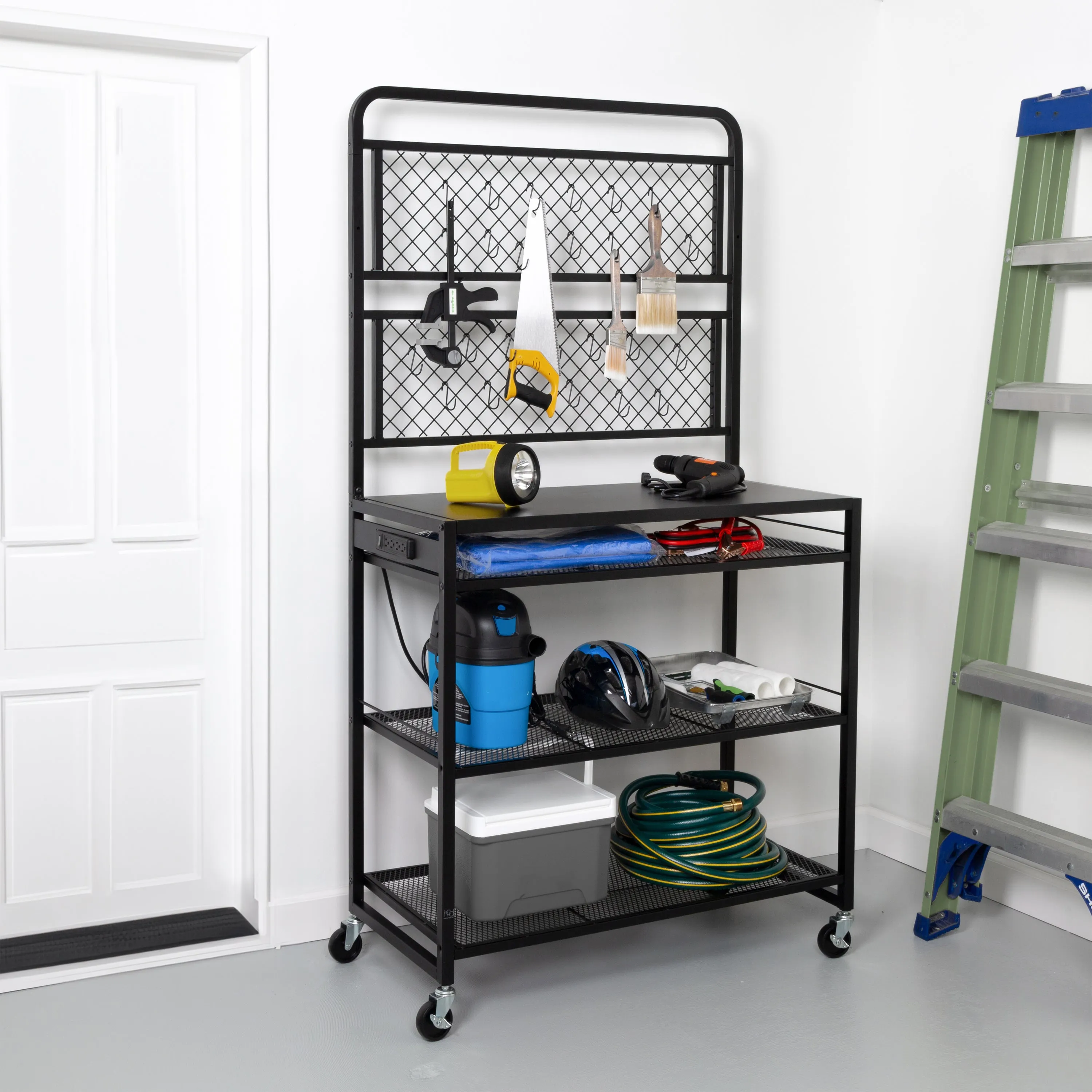 Black Steel Garage Workstation with Power Outlets