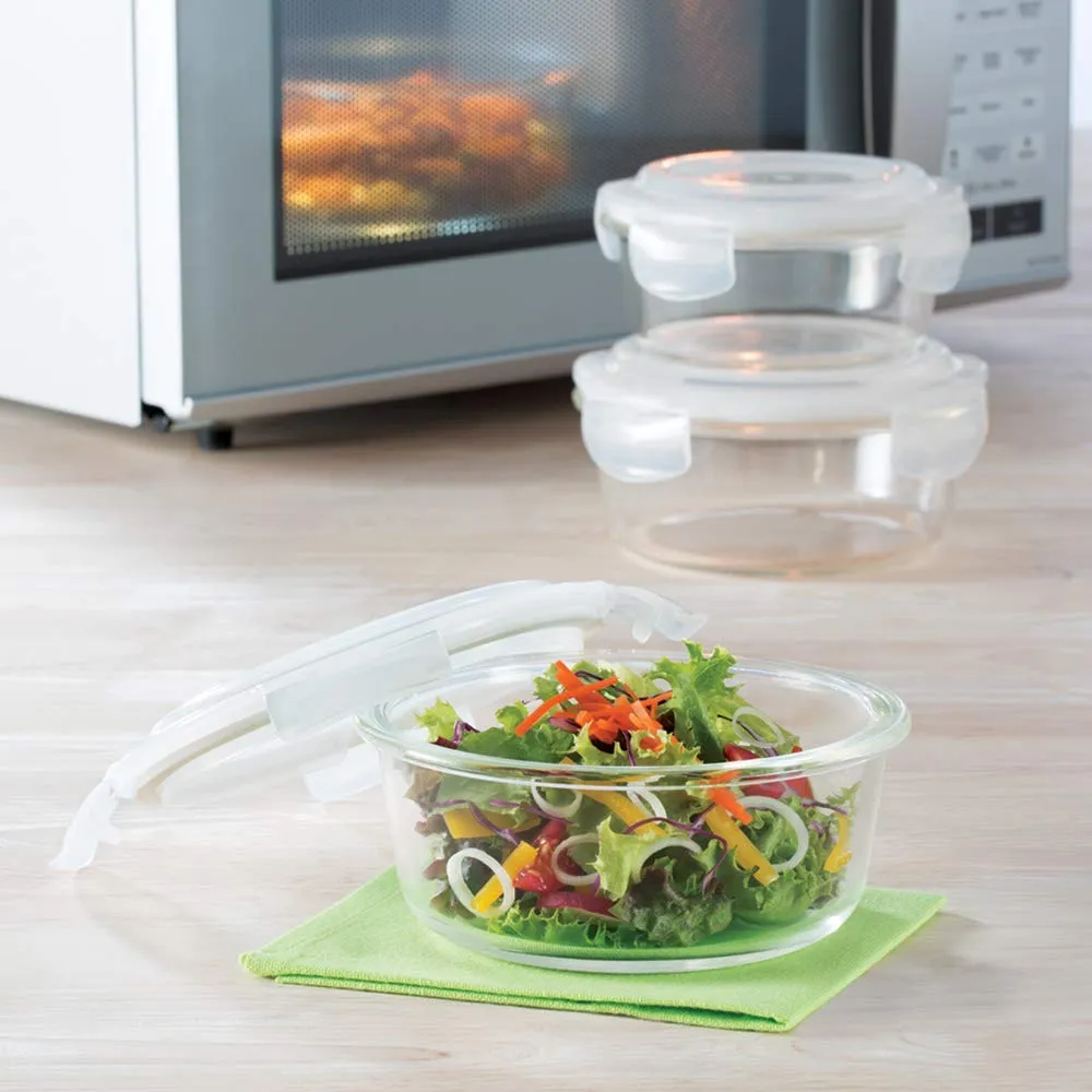 Borosil Klip-N-Store Glass Fusion Lunch Box Set, 4-Pieces, Blue
