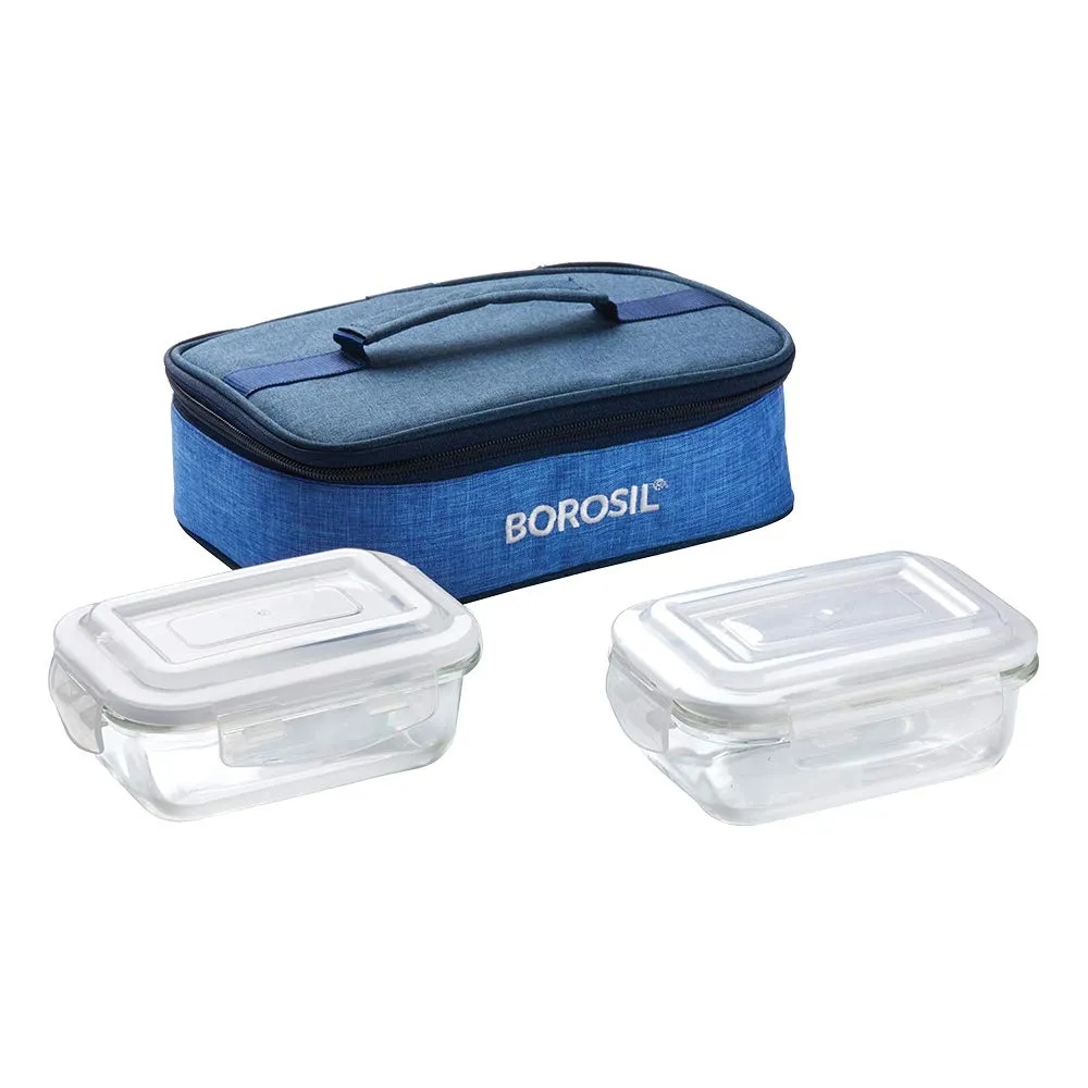 Borosil - Prime Glass Lunch Box 370 Safe Office Tiffin (Transparent) - Set of 2