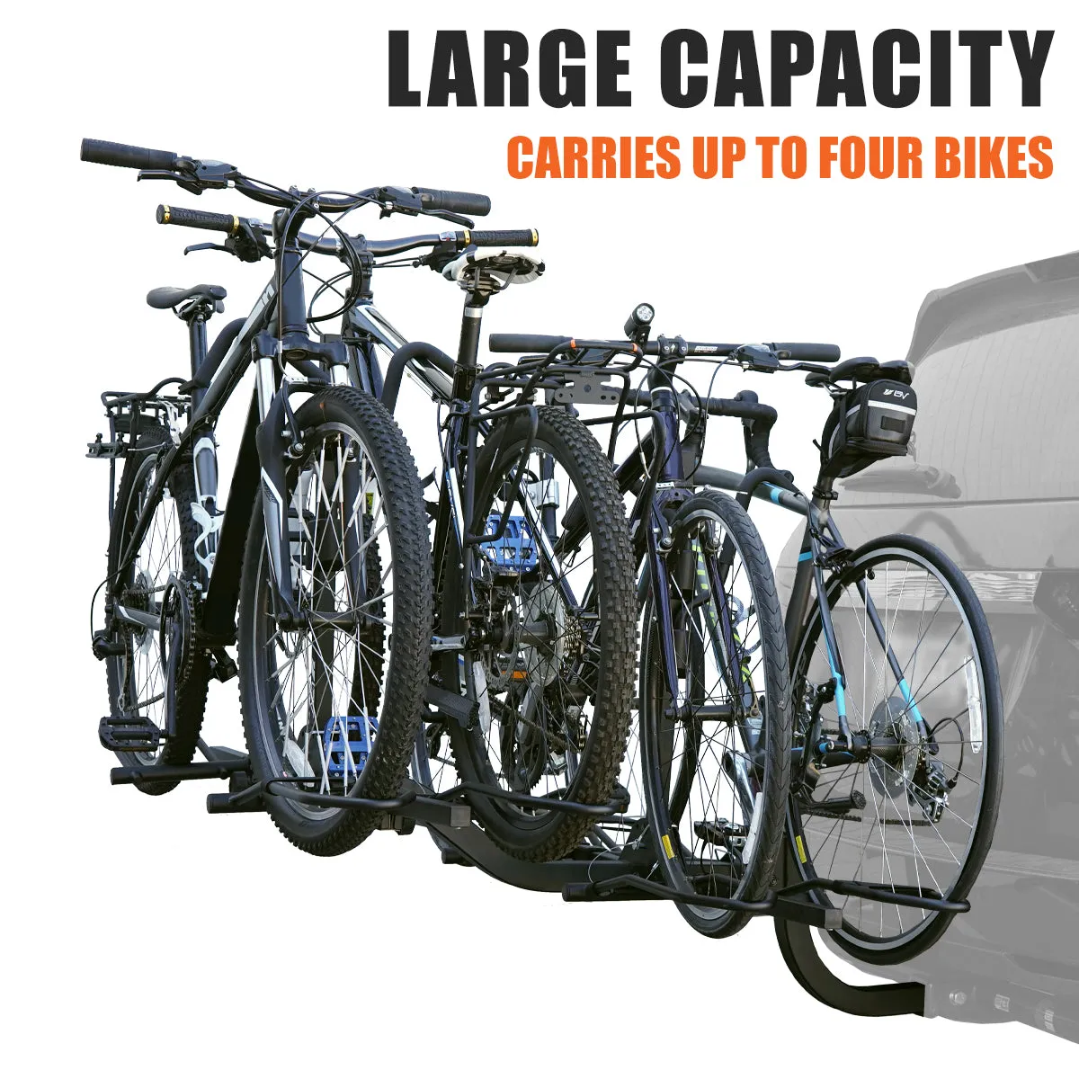 BV 4 Bikes Hitch Mount Rack Carrier for Standard Bikes, E-Bike, Fat Tire Bikes - Smart Tilting Design | BV-HR02-4-SF