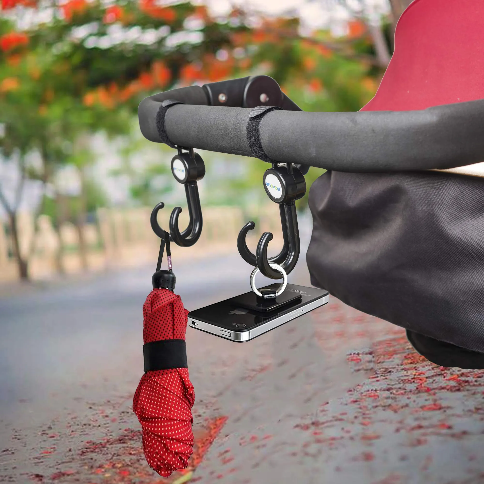Enovoe Stroller Hooks - 2 Pack - Durable and Convenient 360 Swivel Stroller Clips