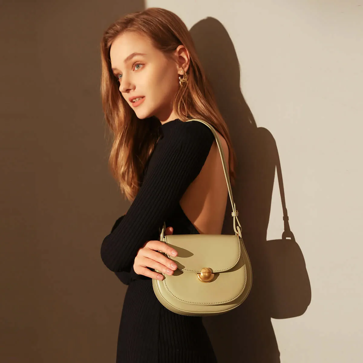 Flap Back Crescent Shoulder Bag