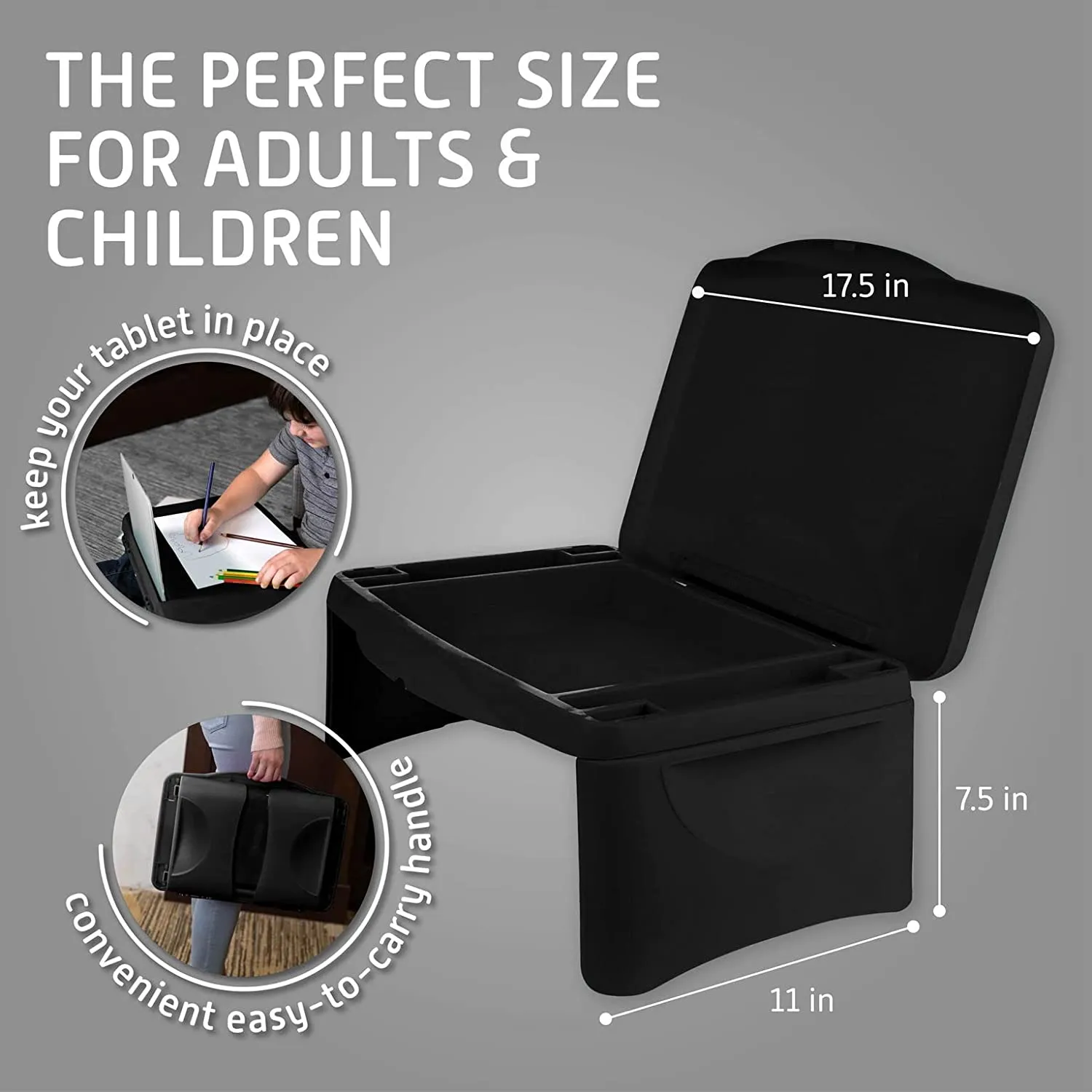 Folding Lap Desk, Laptop Desk, Breakfast Table, Bed Table, Serving Tray - The lapdesk Contains Extra Storage Space and dividers & Folds Very Easy, Great for Kids, Adults, Boys, Girls, (New Black)