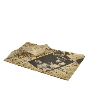 Greaseproof Paper Brown Newspaper Print 25 x 35cm- Pack 1000