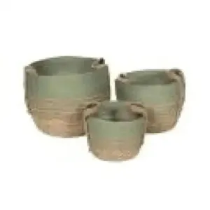 Green Handwoven Baskets Set Of 3