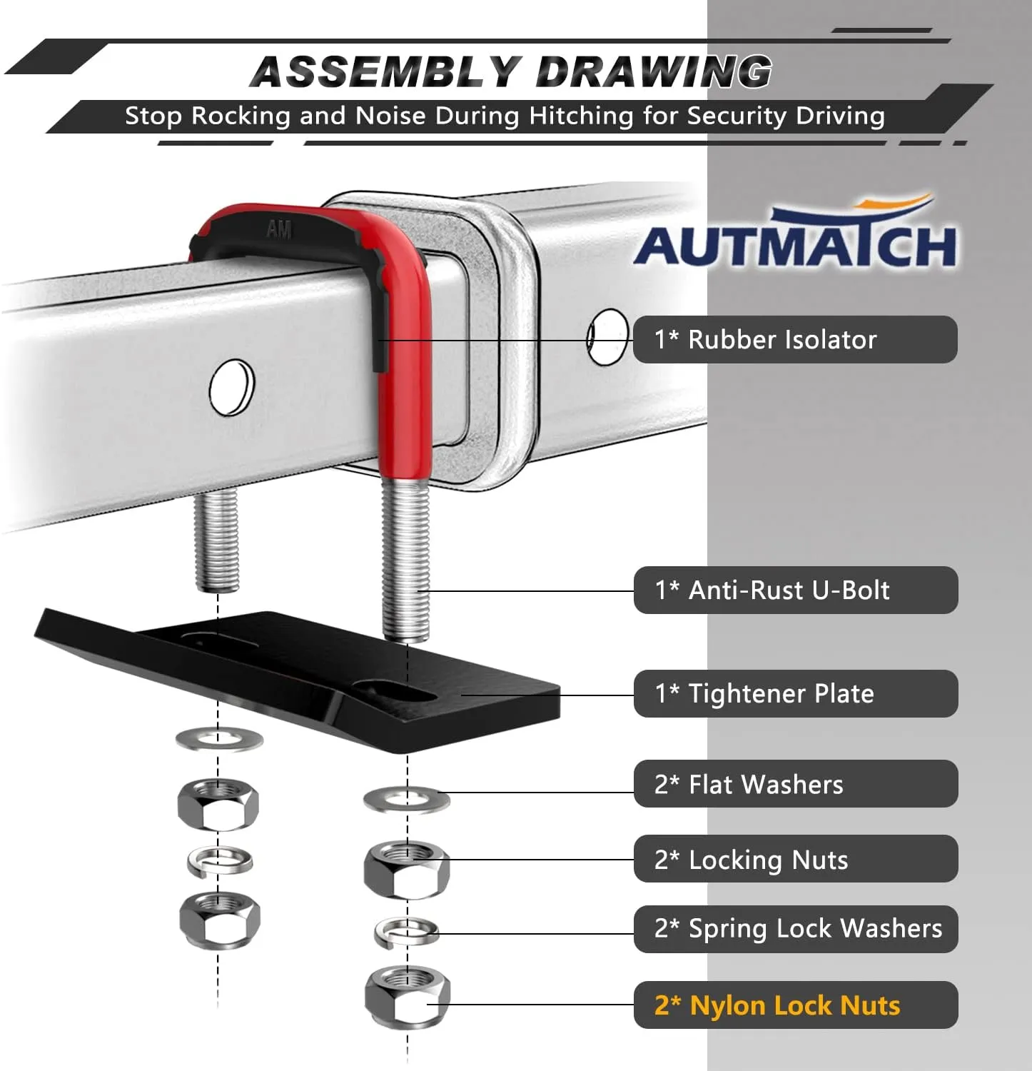 Hitch Tightener for 1.25" and 2" Hitches, 304 Stainless Steel Anti-Rattling Stabilizer