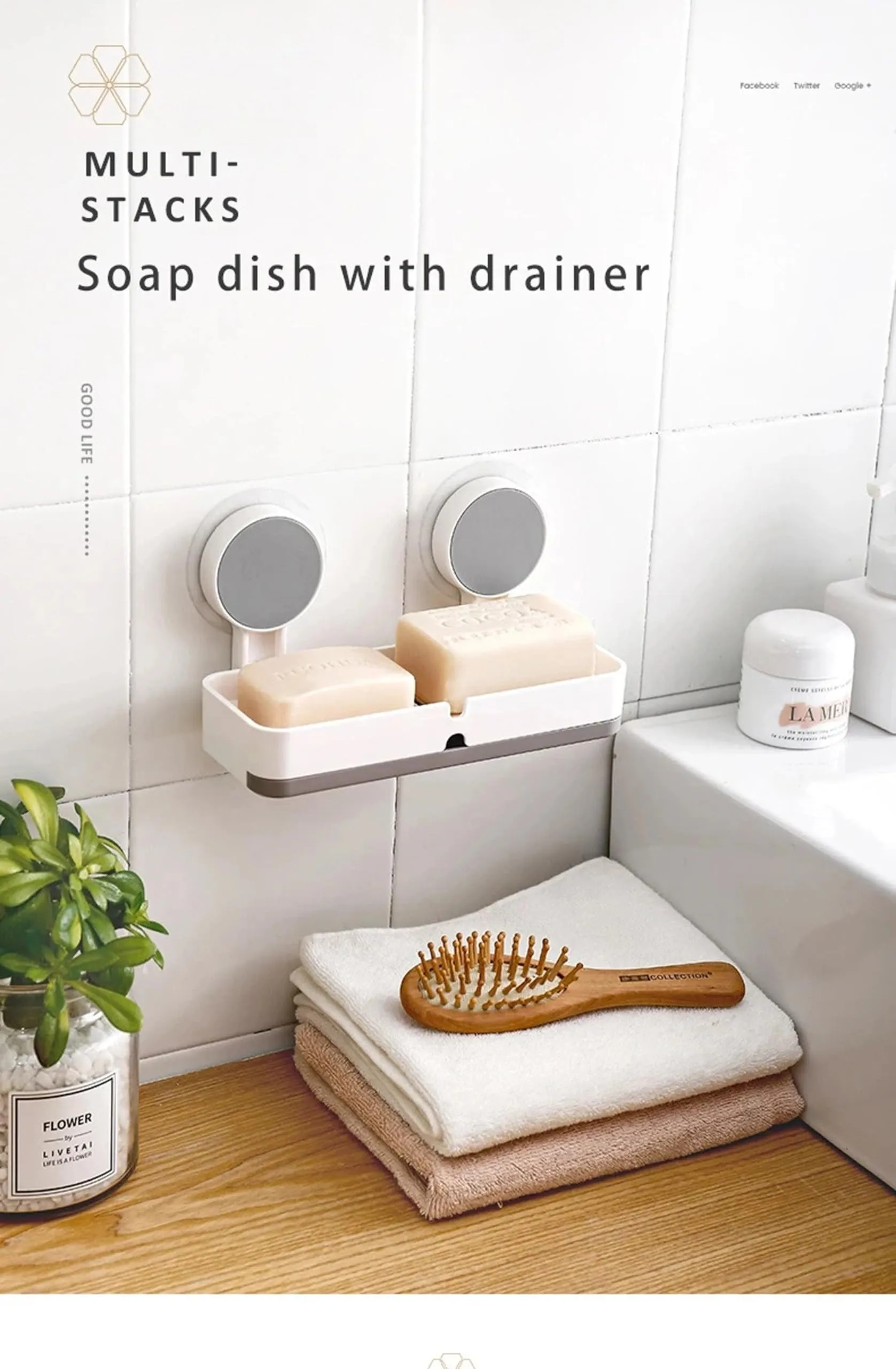 JIALTO Plastic Wall Mounted Drain Soap Box for Bathroom | Non-Drill Wall Mount Magic Sticker Self Adhesive Soap Stand for Bathroom with Removable Drain Tray | Single Drawer Soap Box - 5 kg