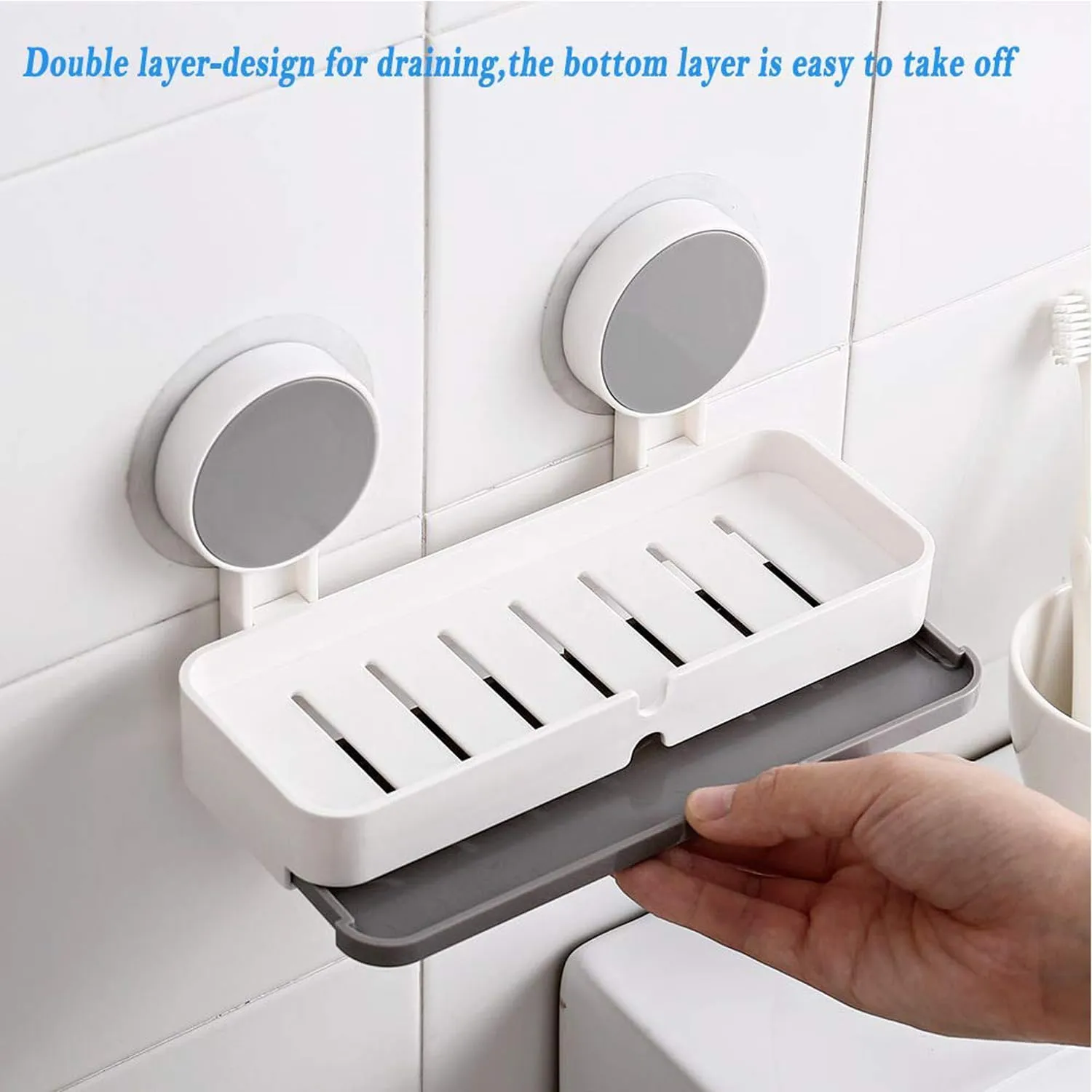 JIALTO Plastic Wall Mounted Drain Soap Box for Bathroom | Non-Drill Wall Mount Magic Sticker Self Adhesive Soap Stand for Bathroom with Removable Drain Tray | Single Drawer Soap Box - 5 kg