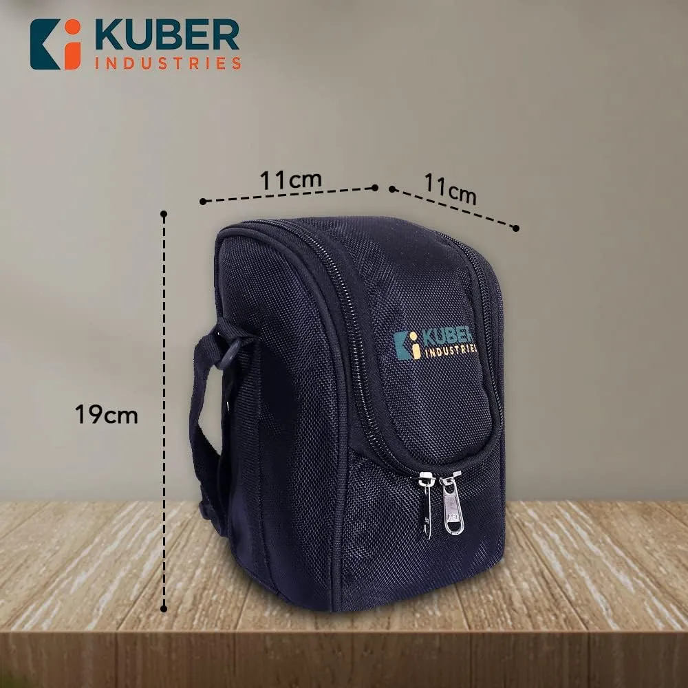Kuber Industries Lunch Box|Canvas Leak Proof 3 Stainless Steel Insulated Containers Lunch Bag|Adjustable Straps Tiffin Box with Zipper Closure (Black) (Pack of 5)