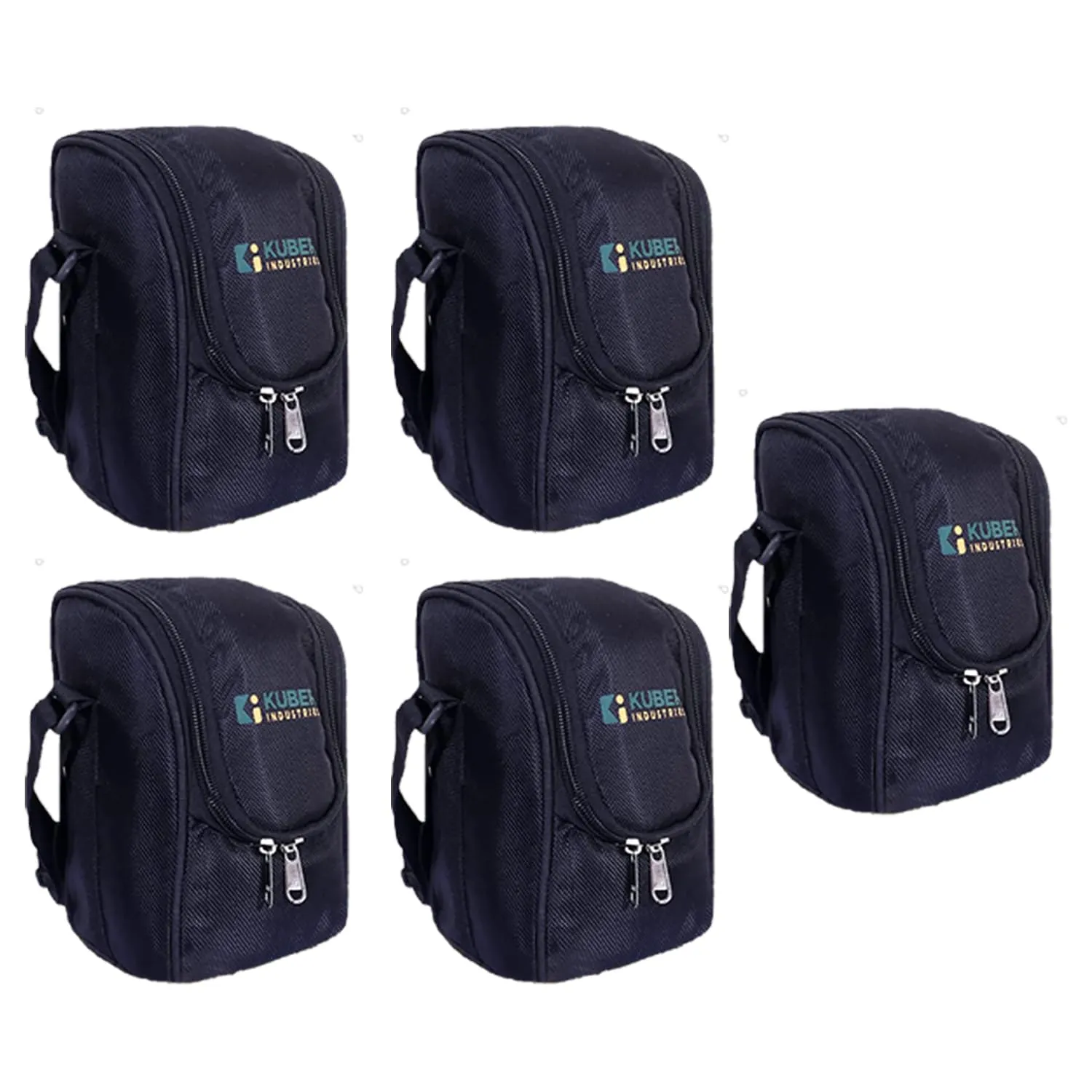 Kuber Industries Lunch Box|Canvas Leak Proof 3 Stainless Steel Insulated Containers Lunch Bag|Adjustable Straps Tiffin Box with Zipper Closure (Black) (Pack of 5)