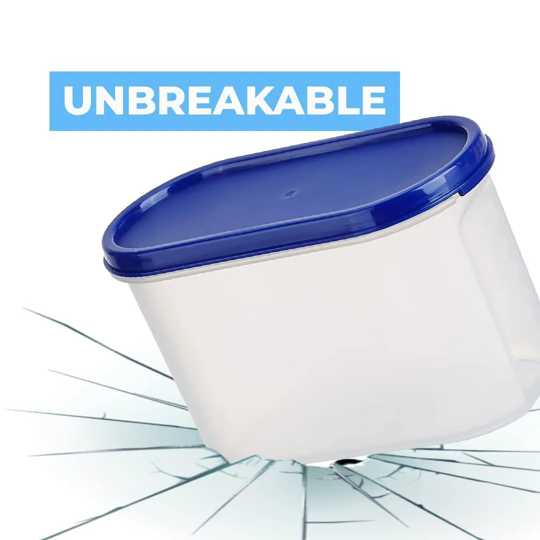 Kuber Industries Plastic Storage Containers With Lid I Set of 4, 1200 ml|Airtight, Stackable, Spill-proof, Travel-friendly|Transparent with Blue Lid|For Dry & Wet Foods, Cereals, Dryfruits (Pack Of 5)