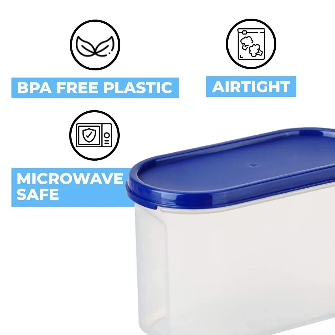 Kuber Industries Plastic Storage Containers With Lid I Set of 4, 1200 ml|Airtight, Stackable, Spill-proof, Travel-friendly|Transparent with Blue Lid|For Dry & Wet Foods, Cereals, Dryfruits (Pack Of 5)