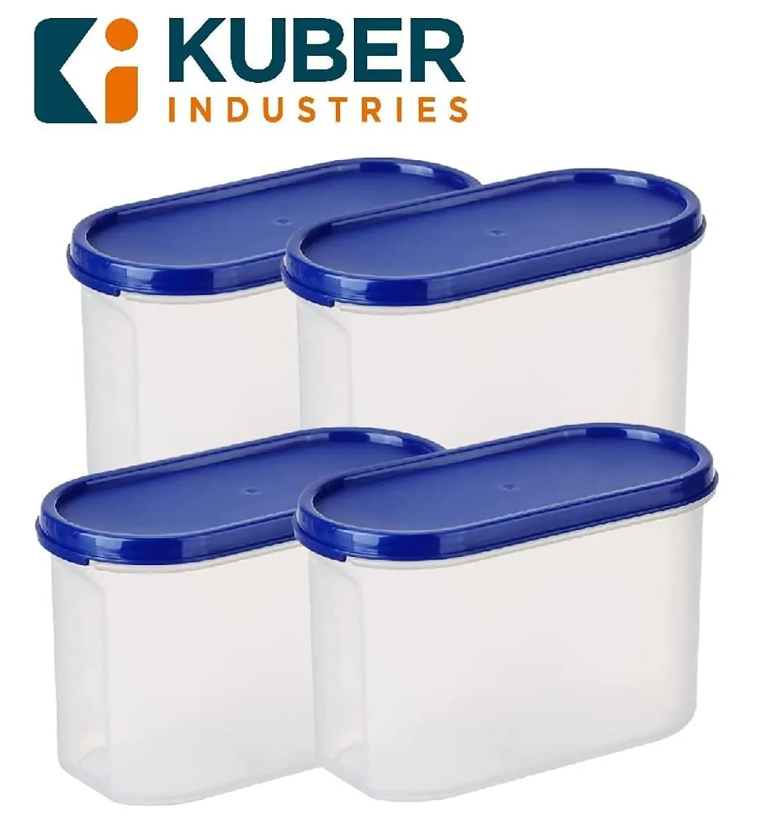 Kuber Industries Plastic Storage Containers With Lid I Set of 4, 1200 ml|Airtight, Stackable, Spill-proof, Travel-friendly|Transparent with Blue Lid|For Dry & Wet Foods, Cereals, Dryfruits (Pack Of 5)