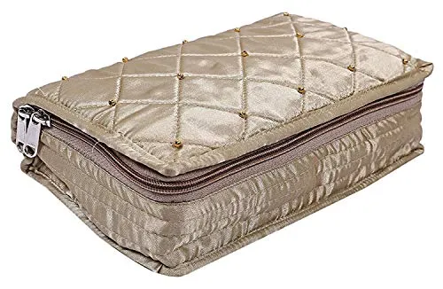Kuber Industries Satin Jewellery Kit Oragniser (Gold) -CTKTC8798