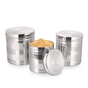 Kuber Industries Stainless Steel Kitchen Containers Set | Durable & Stackable | Storage Canisters for Tea, Coffee & Sugar | Kitchen Storage Container Set of 3 - Assorted (Pack Of 6)