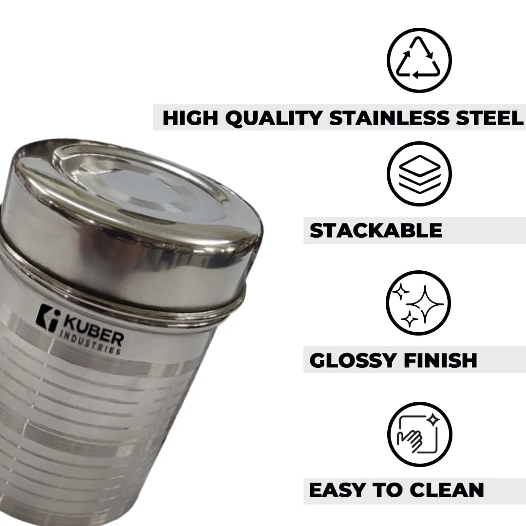 Kuber Industries Stainless Steel Kitchen Containers Set | Durable & Stackable | Storage Canisters for Tea, Coffee & Sugar | Kitchen Storage Container Set of 3 - Assorted (Pack Of 6)