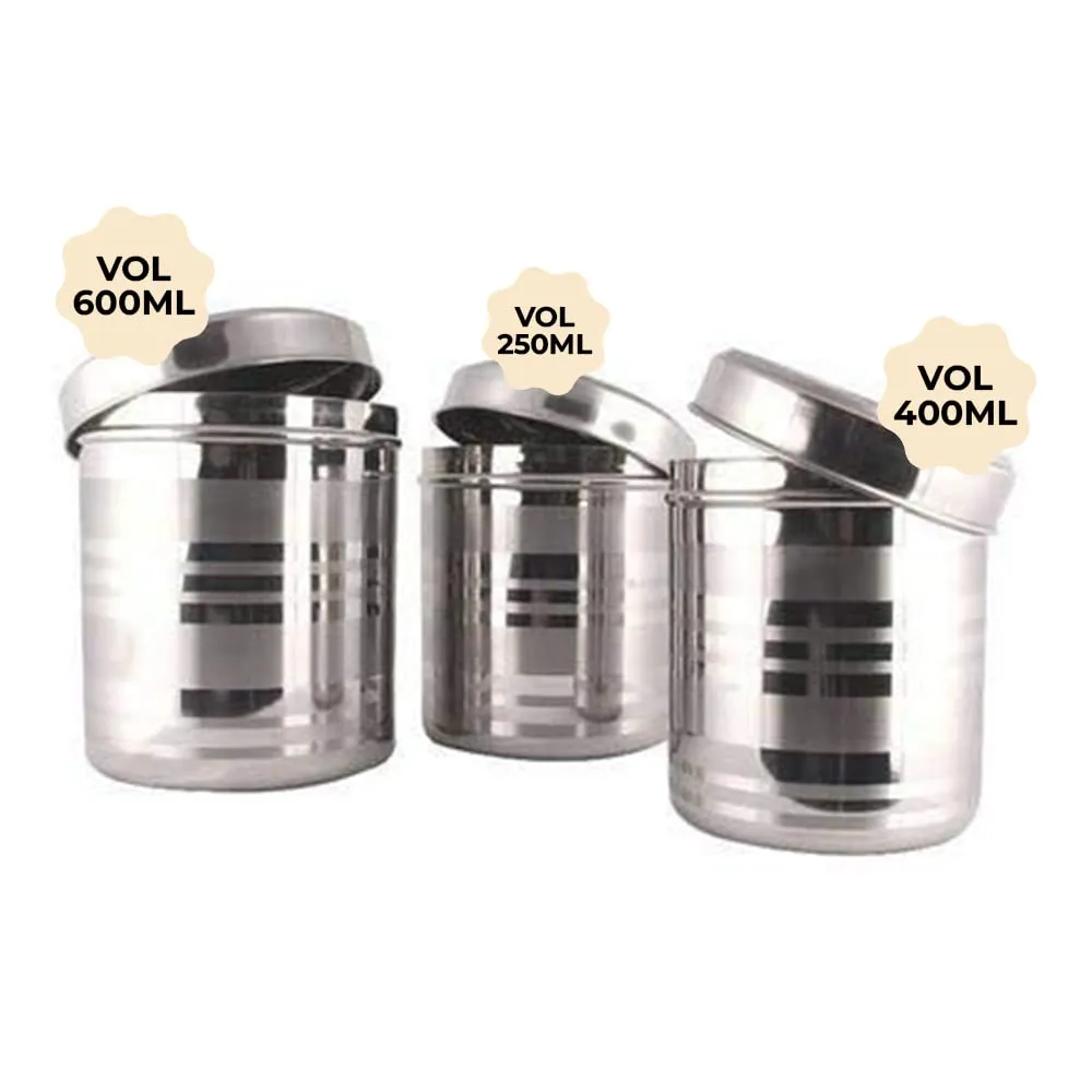 Kuber Industries Stainless Steel Kitchen Containers Set | Durable & Stackable | Storage Canisters for Tea, Coffee & Sugar | Kitchen Storage Container Set of 3 - Assorted (Pack Of 6)