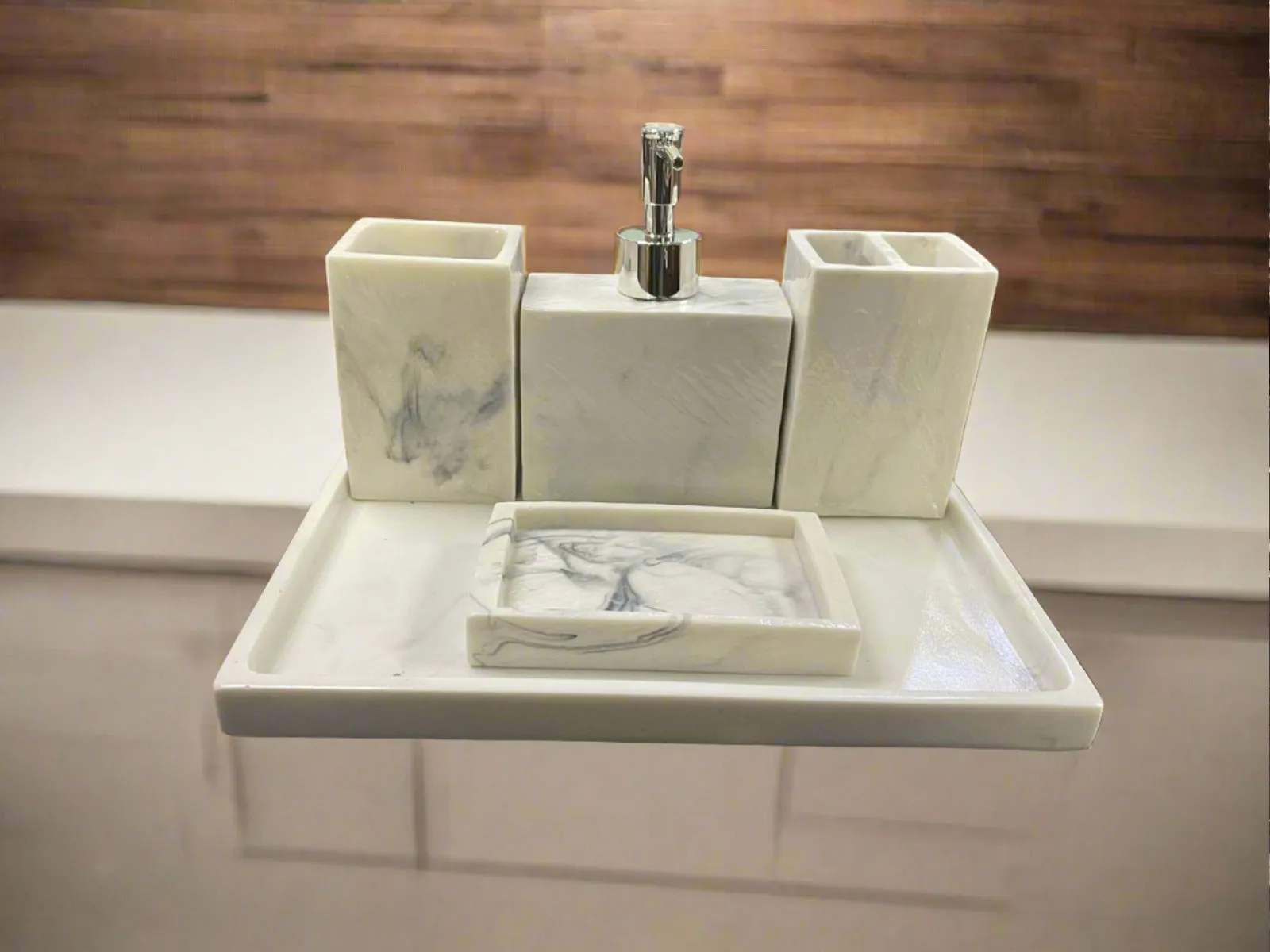 Luxury Redefined 5 Piece Set Bathroom Accessories In Artificial Stone For Deluxe Bath Experience By TGF