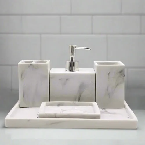 Luxury Redefined 5 Piece Set Bathroom Accessories In Artificial Stone For Deluxe Bath Experience By TGF