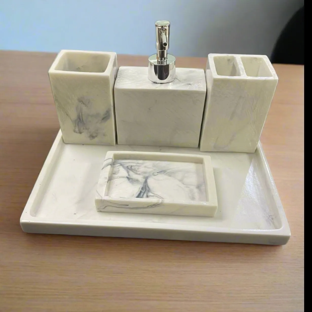 Luxury Redefined 5 Piece Set Bathroom Accessories In Artificial Stone For Deluxe Bath Experience By TGF
