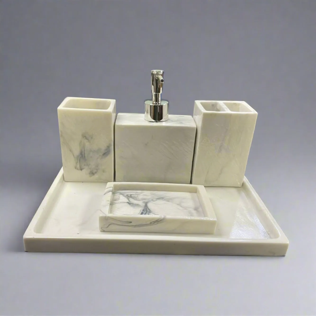 Luxury Redefined 5 Piece Set Bathroom Accessories In Artificial Stone For Deluxe Bath Experience By TGF