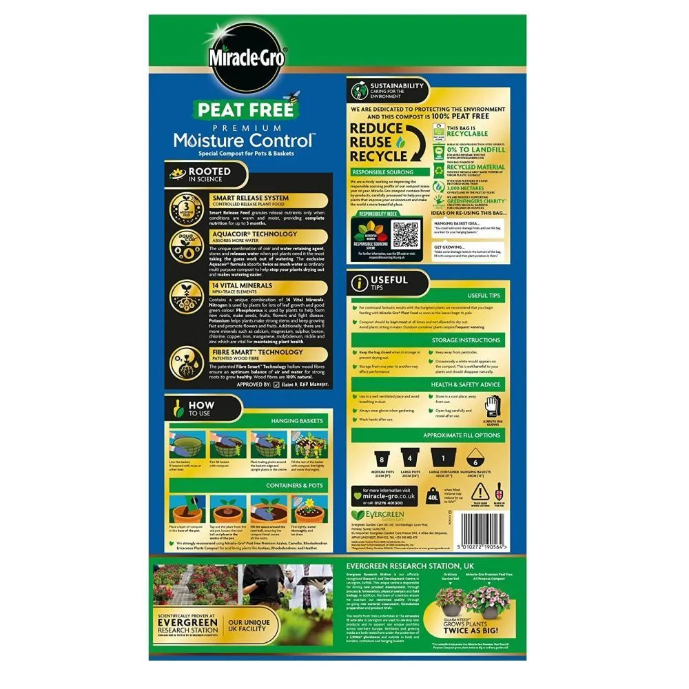 Miracle-Gro 10L Premium Moisture Control Peat Free Compost