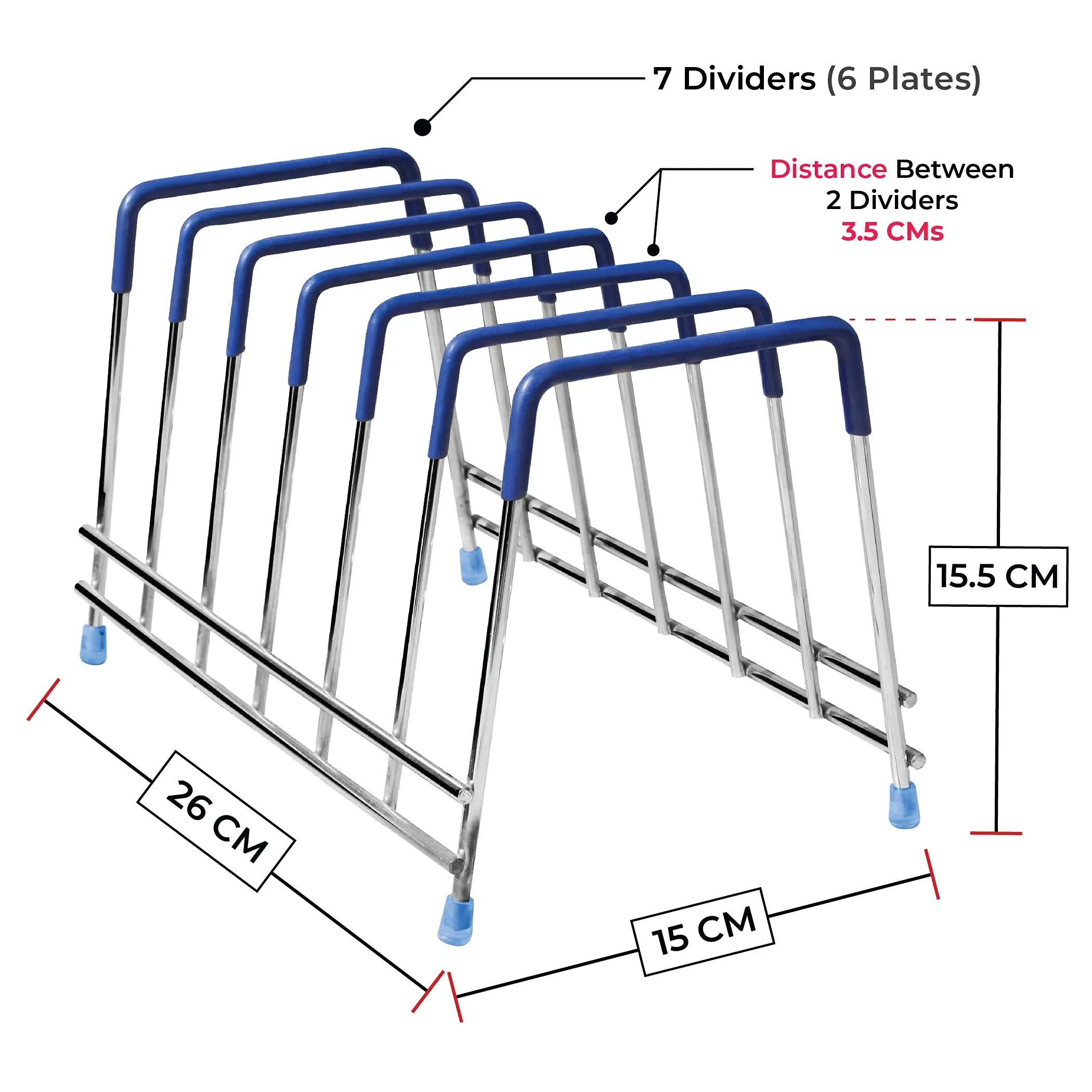 Plantex Stainless Steel Thali Stand/Plate Fixer/Dish Stand/Plate Holder/Plate Stand/Lid Organizer for Kitchen Wardrobe(6 Plates - Chrome)