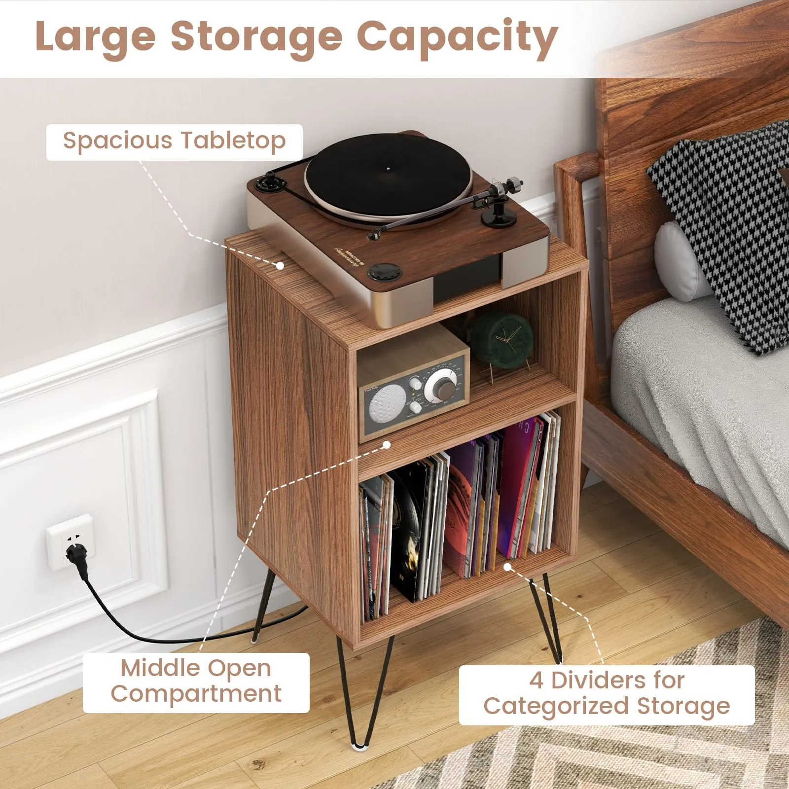 Tangkula Record Player Stand with Charging Station