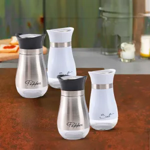 The Better Home Glass Salt & Pepper Shakers Set (Silver/White - Pack of 2) | Moisture-Proof Seasoning Shaker Set | Salt & Pepper Containers | Salt & Pepper Container Set for Dining Table
