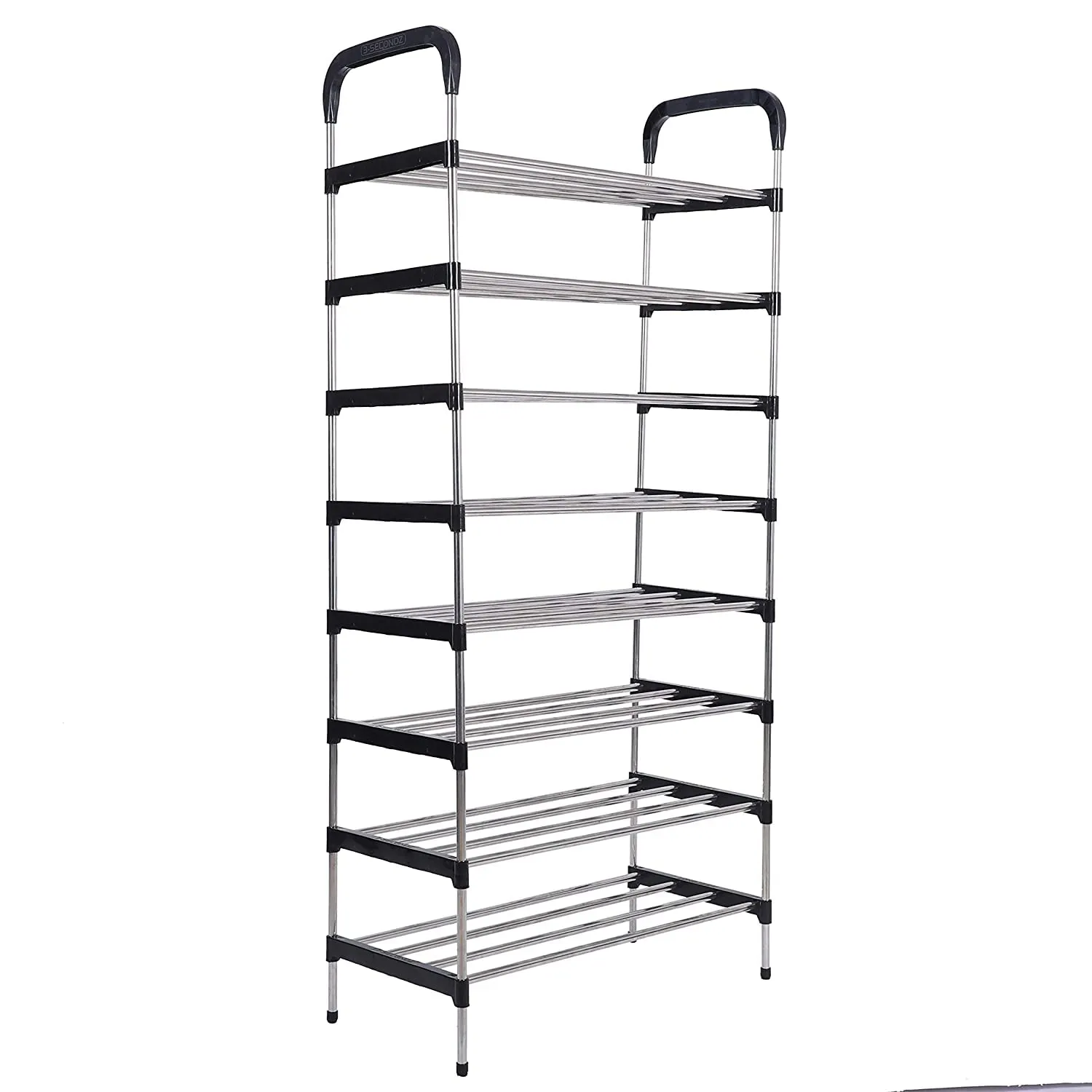 Three Secondz Steel Book Shelf for Study Room Office Racks and Shelves of Steel Rack Plastic Shoe Racks for Home Iron Shoe Racks Metal (8 Shelve, Black)