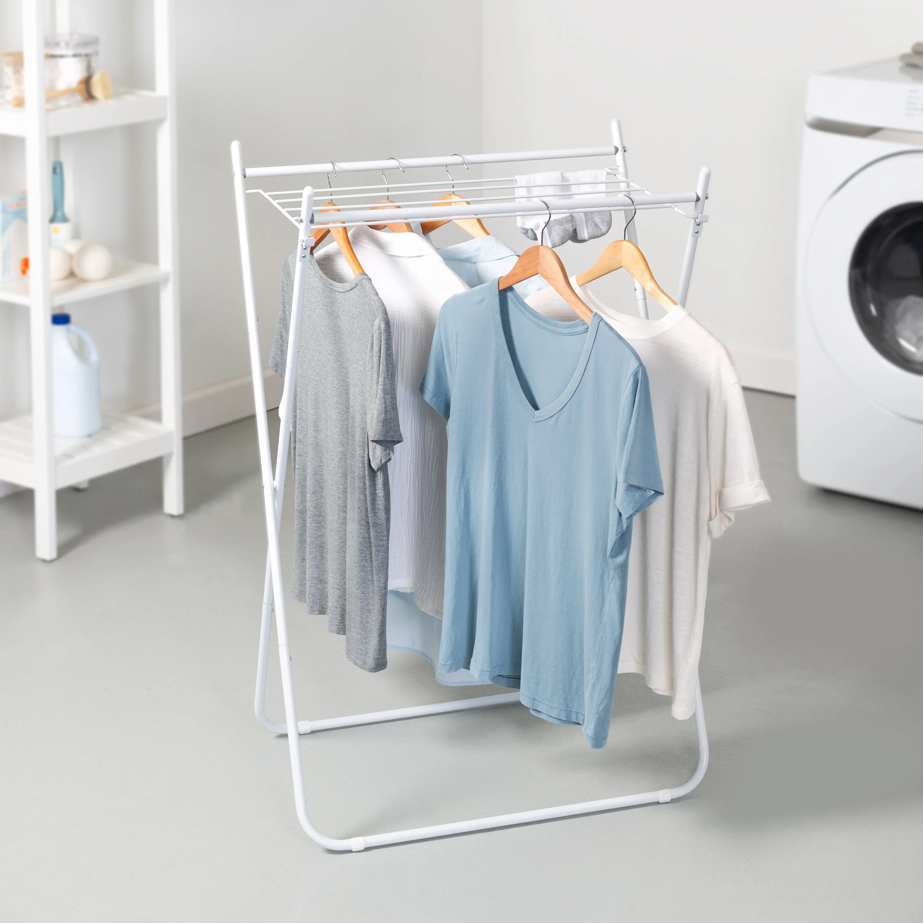 White Metal Collapsible Clothes Drying Rack