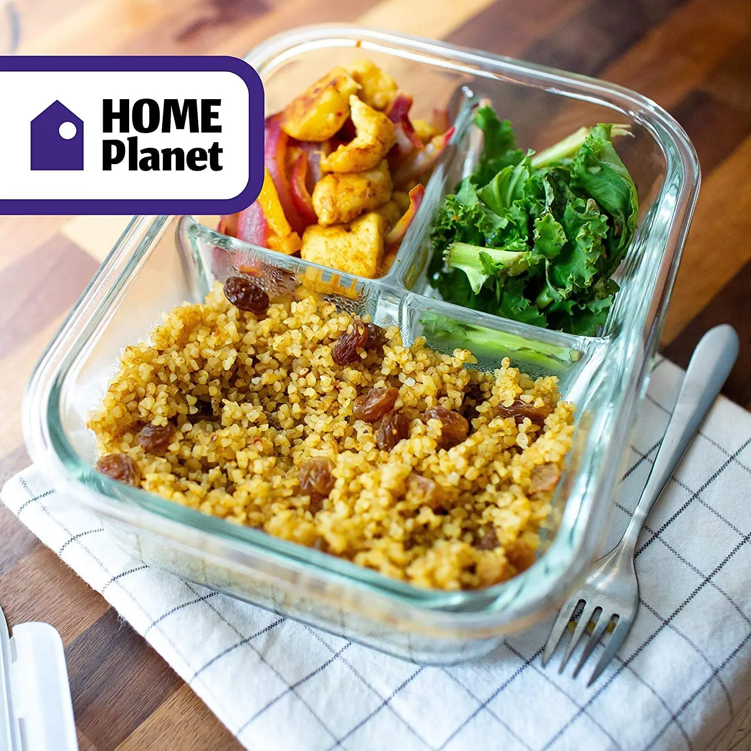 ZOKIXTO Lunch Boxes for Adults - 1100 ML Glass Lunch Box for Kids Children's with Spoon & Fork, BPA-Free and Food-Safe Materials (3 Compartment Square Design, Glass, Multicolor)