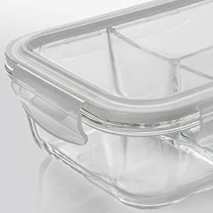 ZOKIXTO Lunch Boxes for Adults - 1100 ML Glass Lunch Box for Kids Children's with Spoon & Fork, BPA-Free and Food-Safe Materials (3 Compartment Square Design, Glass, Multicolor)